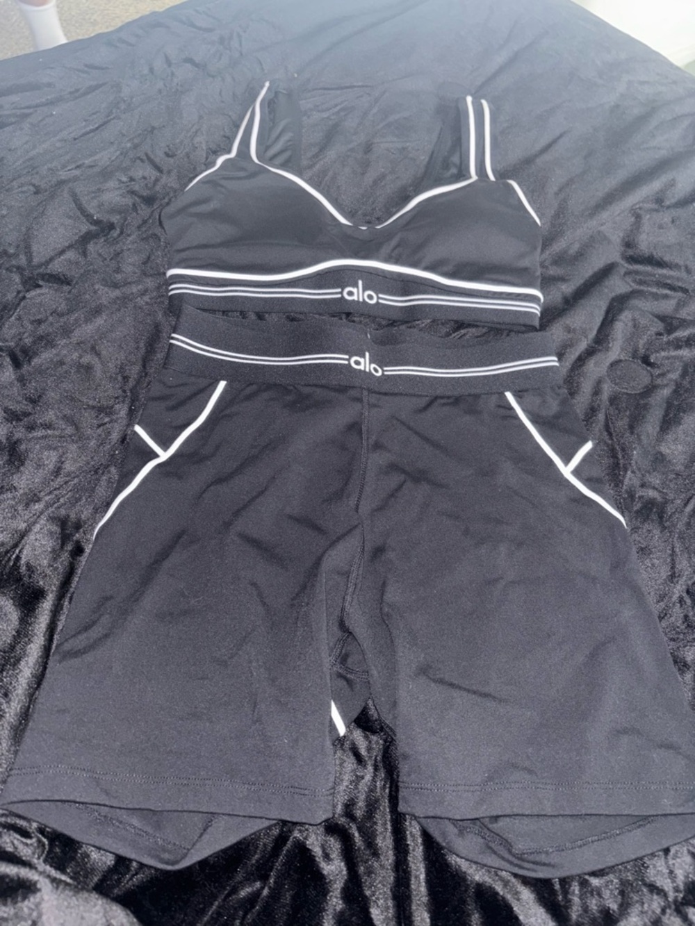 ALO Yoga Black Bralette and High-Waist Shorts